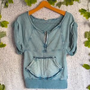 FREE People Jean Top Zipper Pocket Short Sleeve Top